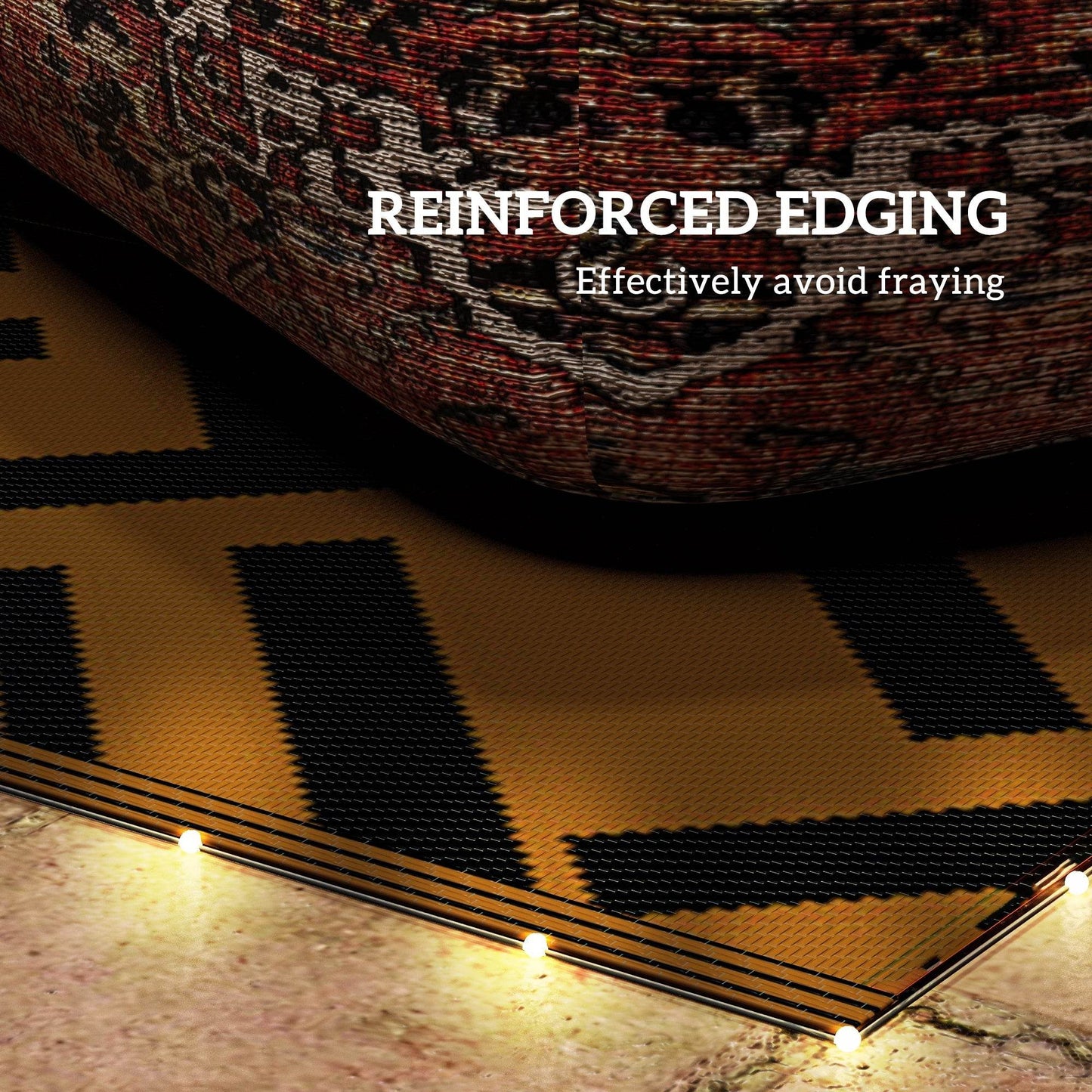 HOMCOM Reversible Outdoor Rug with LED Lights - Brown and Black, 182 x 274cm - ALL4U RETAILER LTD