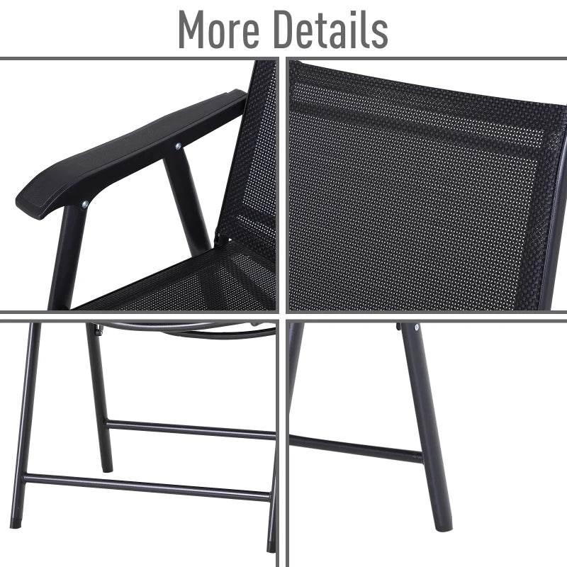 Close-up of folding garden chair backrest with black mesh fabric