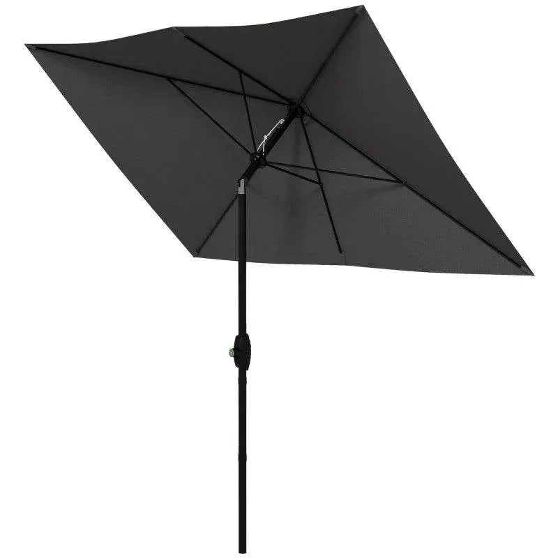 Dark grey rectangular patio parasol umbrella with central pole and ribbed canopy