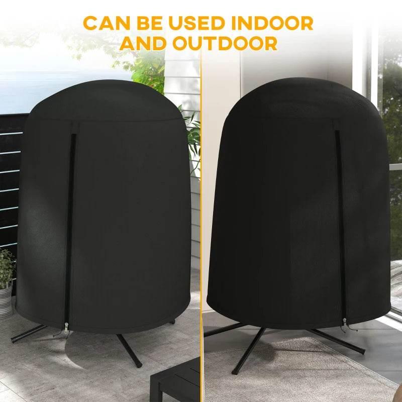Two black egg chair covers shown side by side, each with a front zipper