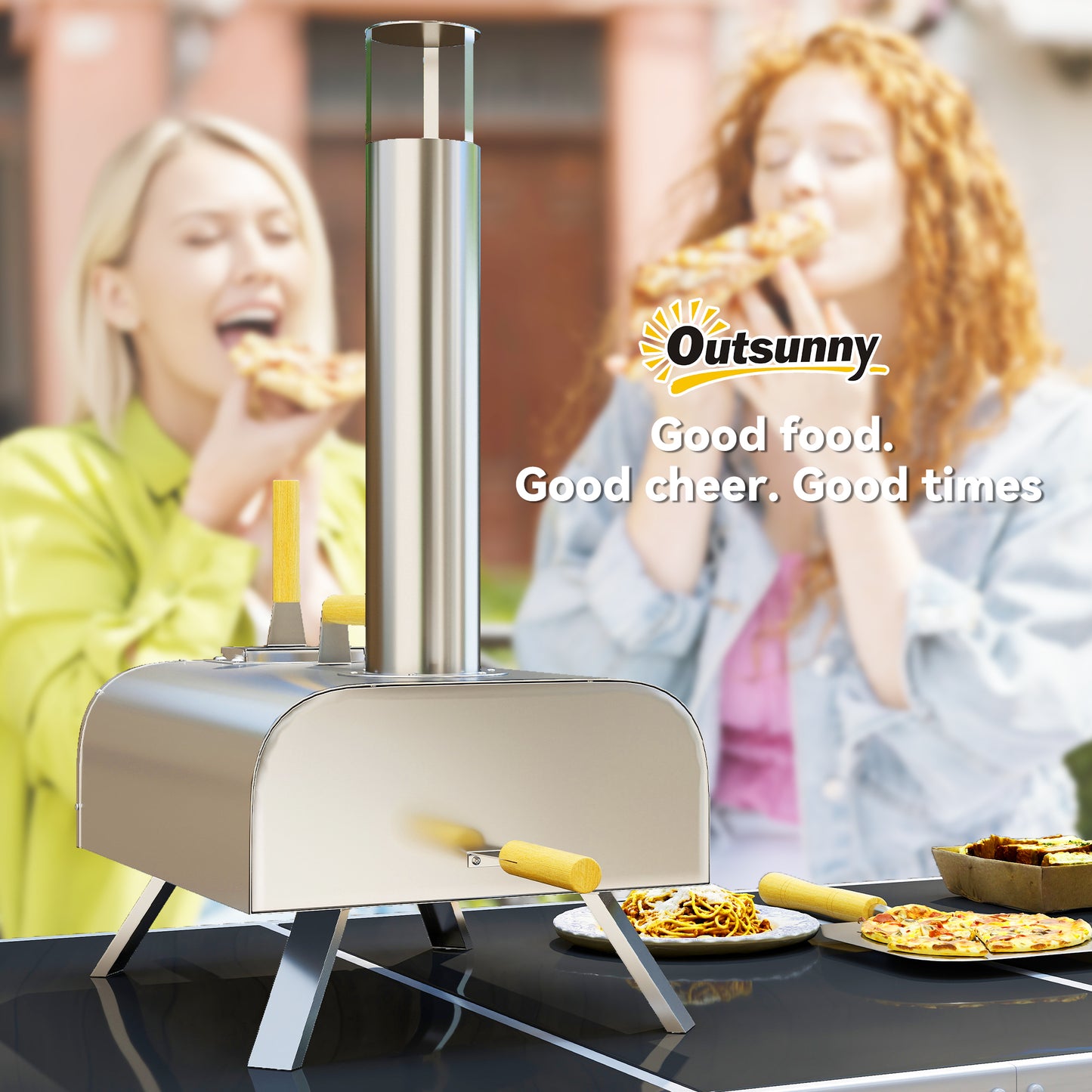 Outsunny Outdoor Pizza Oven Portable Wood Fired Oven With Stone And Peel 12 Inch Stainless Steel