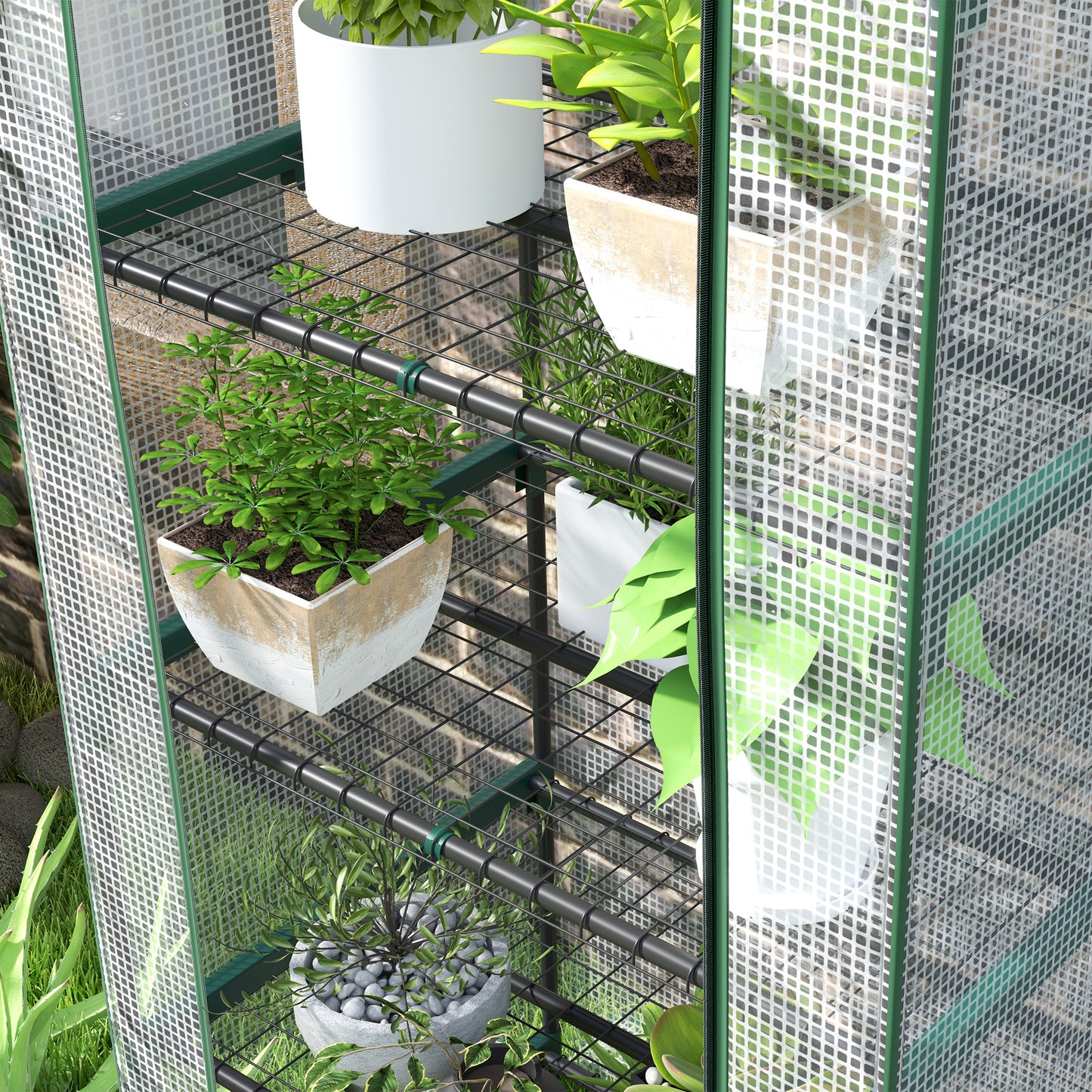 Outsunny 193cm Five Shelf Mini Greenhouse White with Roll Up Door for Small Spaces Balcony Porch
