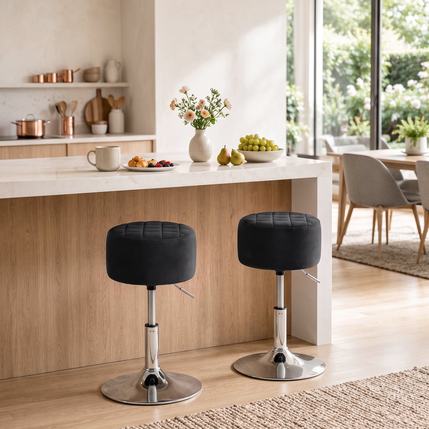 HOMCOM Adjustable Swivel Bar Stool Velvet Seat Stable Base