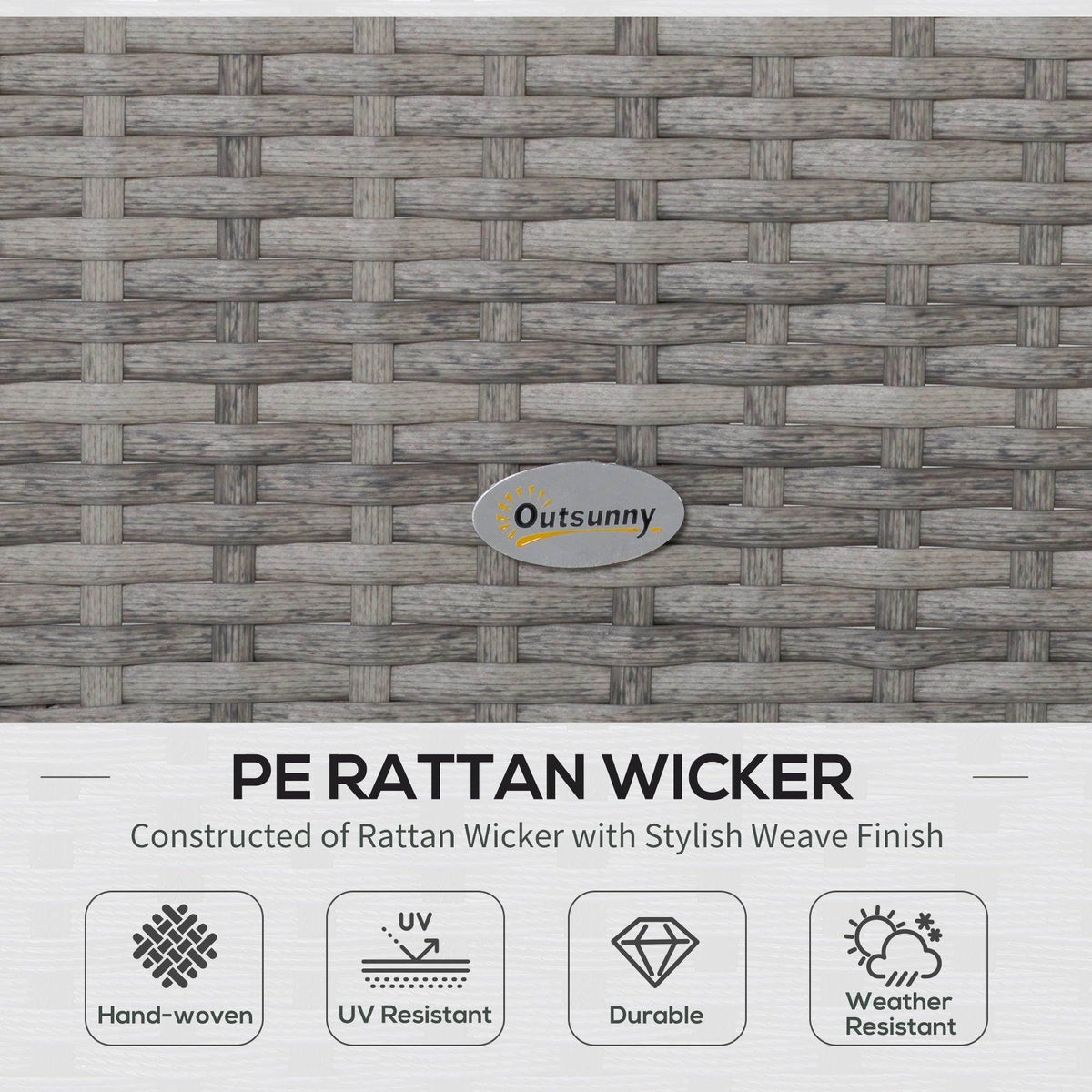 Grey PE rattan wicker weave panel with Outsunny logo and textured border