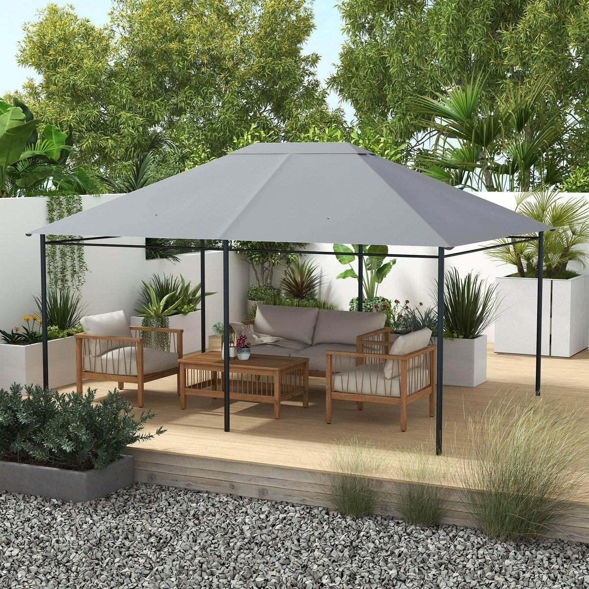 Light grey gazebo top canopy replacement cover with slanted roof panels