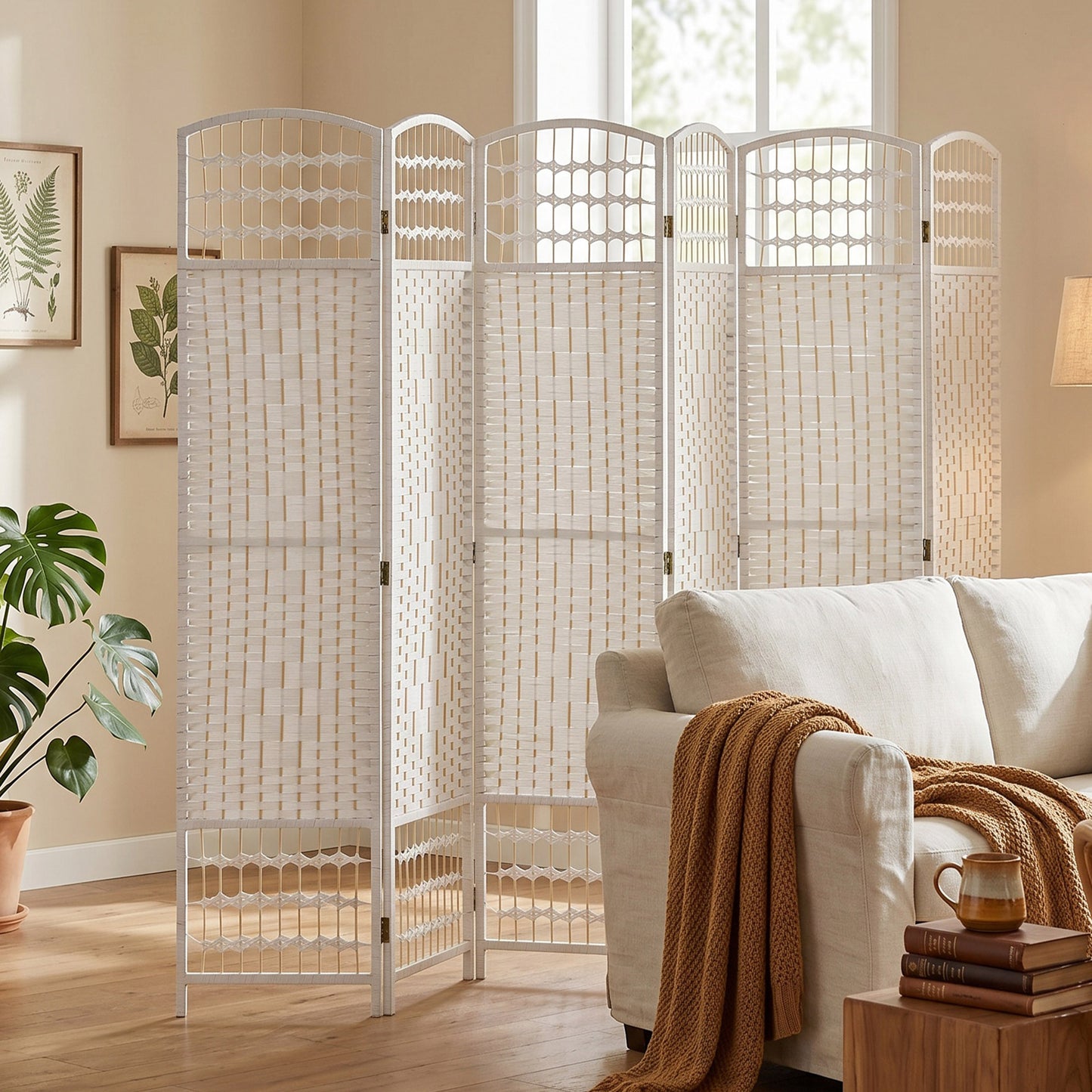 HOMCOM Six Panel Folding Room Divider Privacy Screen Paravent Partition Separator For Living Room And Bedroom White