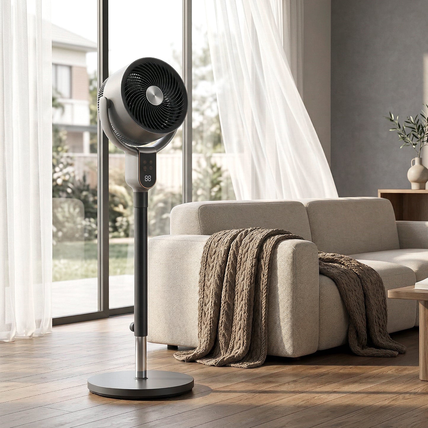 HOMCOM 20 dB Silent 42 Inch Pedestal Fan With Remote Control 90 Degree Oscillation 8 Speeds Grey