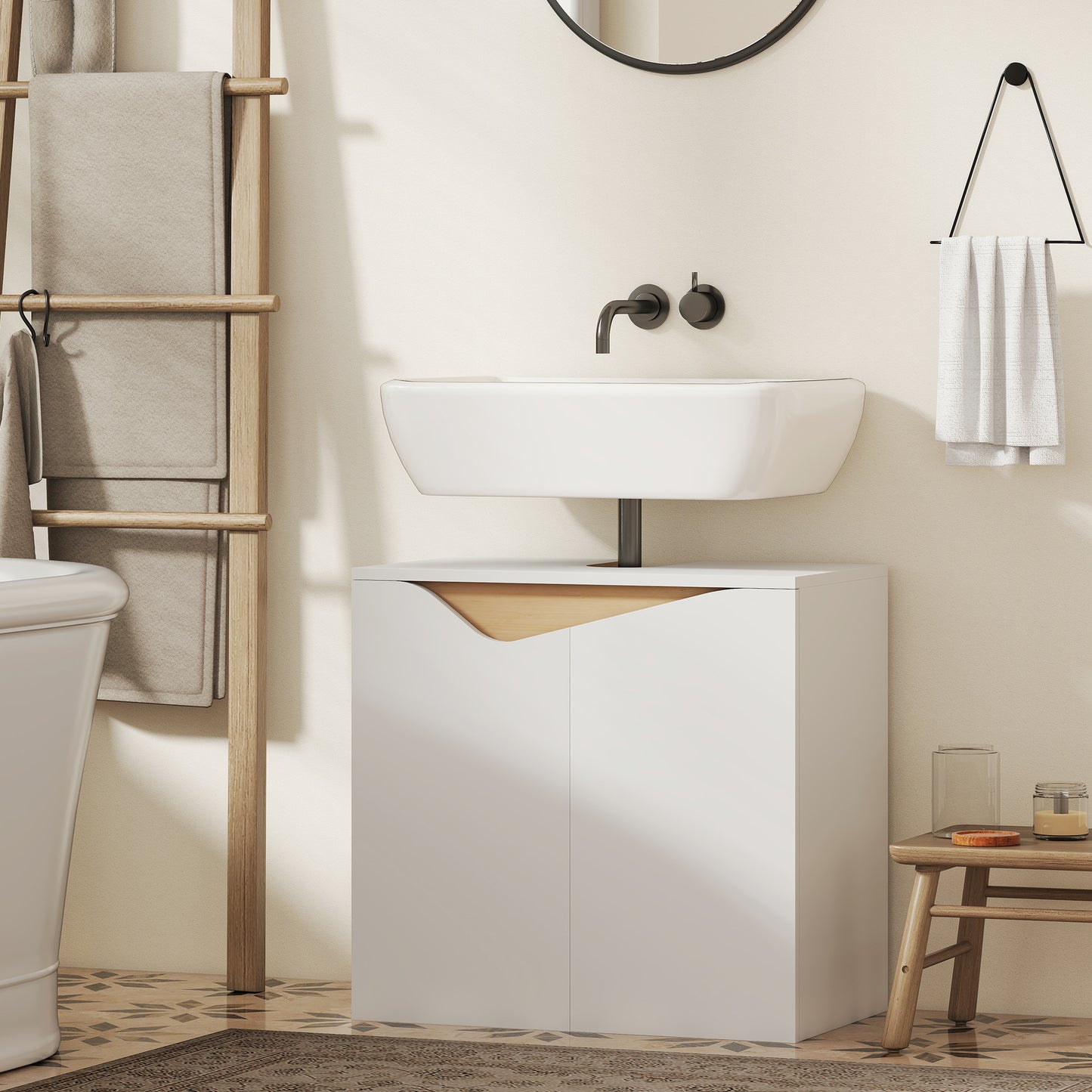 HOMCOM Under Sink Bathroom Storage Cabinet With Soft Close Doors White For Basin Without Pedestal