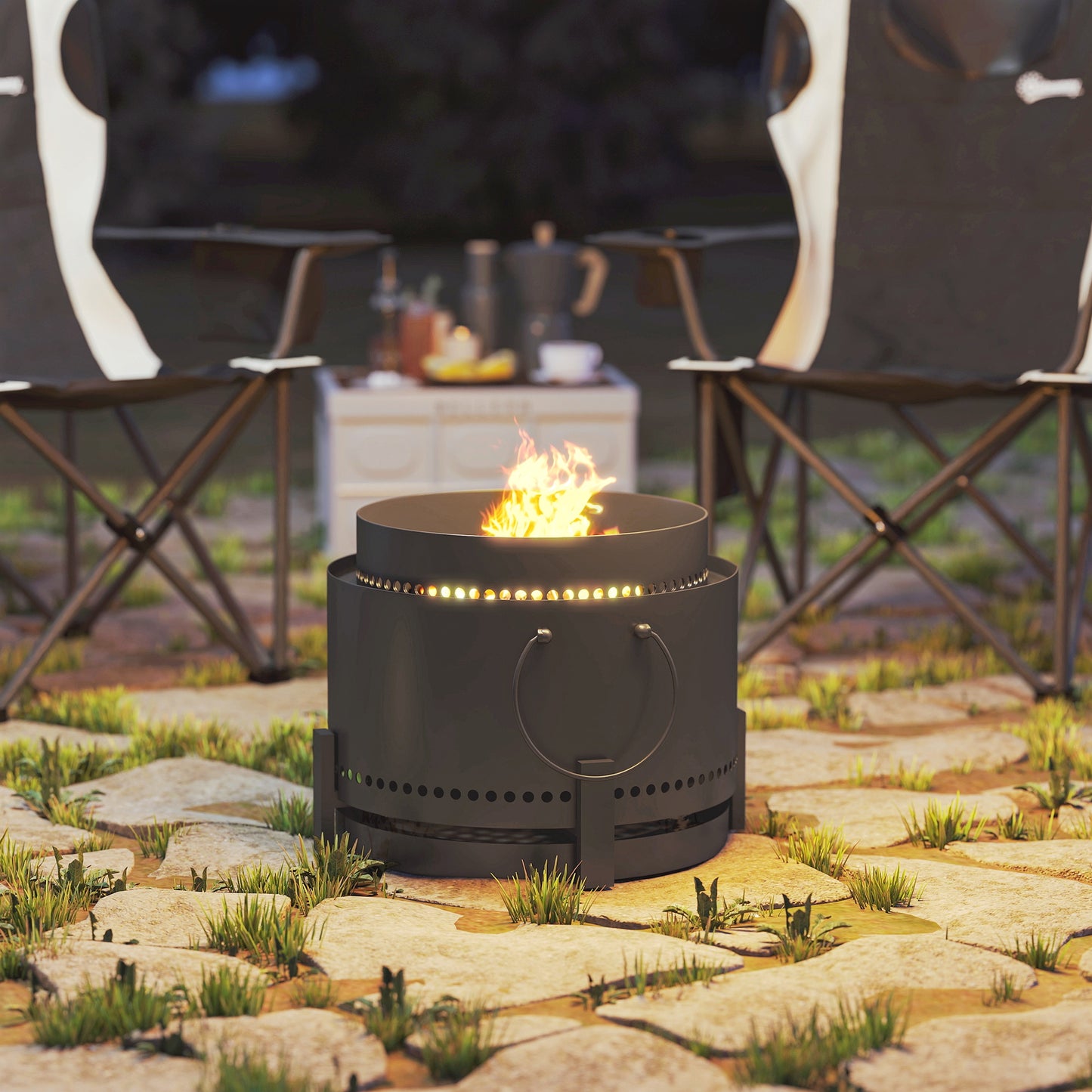 Outsunny Smokeless Fire Pit With Ash Catcher 37cm Portable Wood Burning Firepit For Garden Camping Bonfire