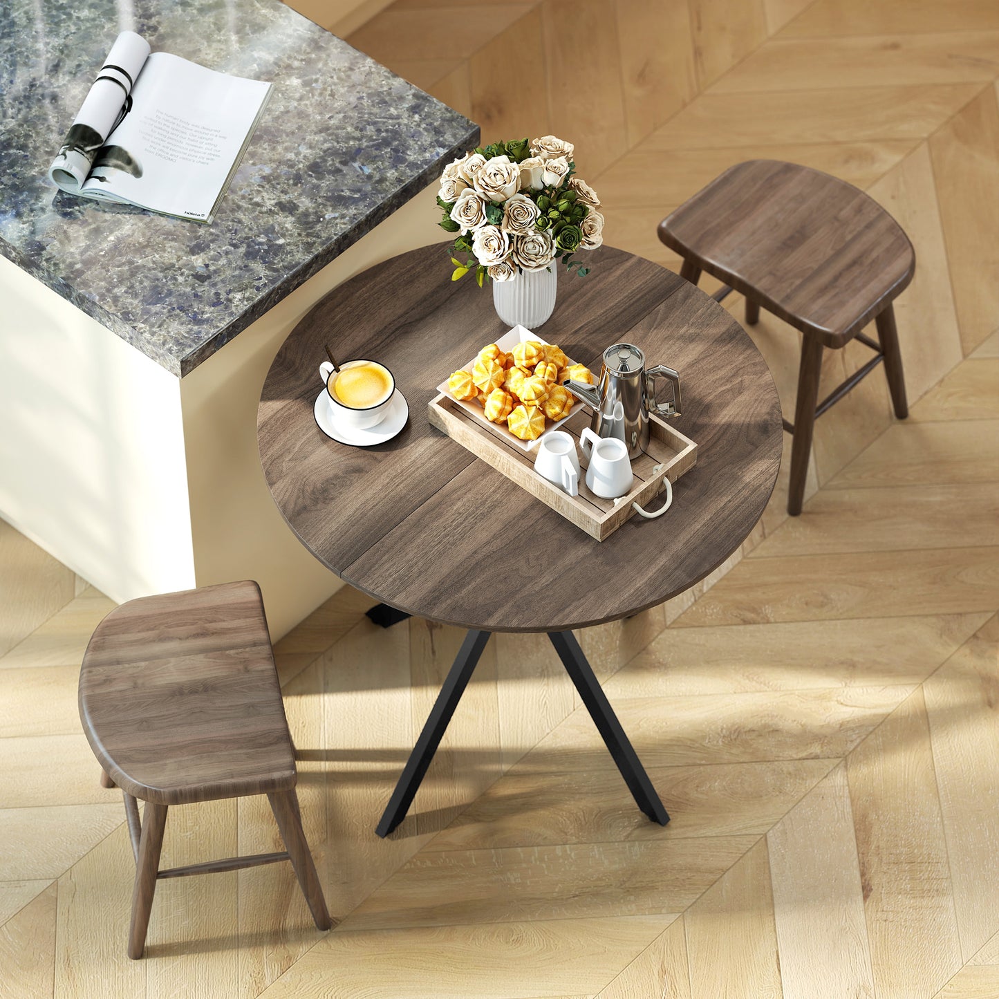 HOMCOM 80 Centimeter Industrial Round Dining Table Brown With X Shaped Legs Ideal For Family Meals