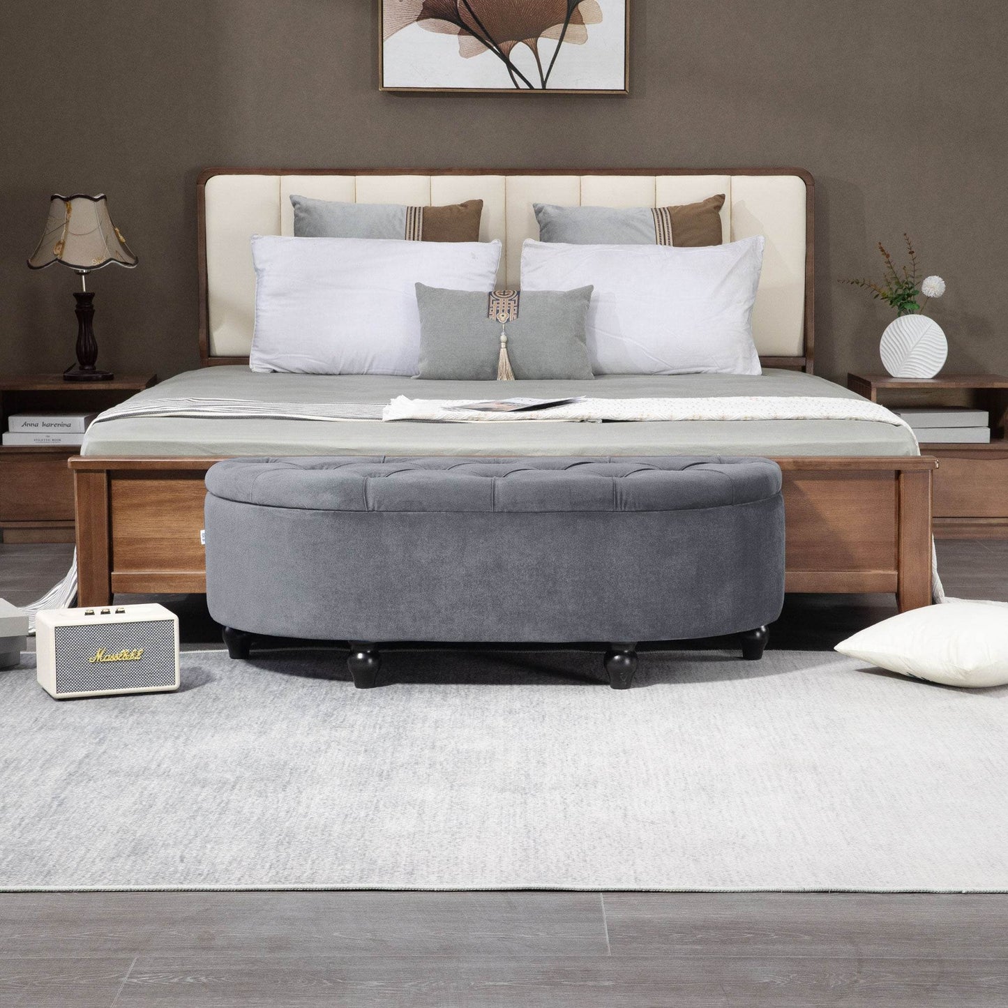HOMCOM Elegant Dark Grey Tufted Storage Ottoman Bench with Rubberwood Legs for Bedroom & Entryway - ALL4U RETAILER LTD