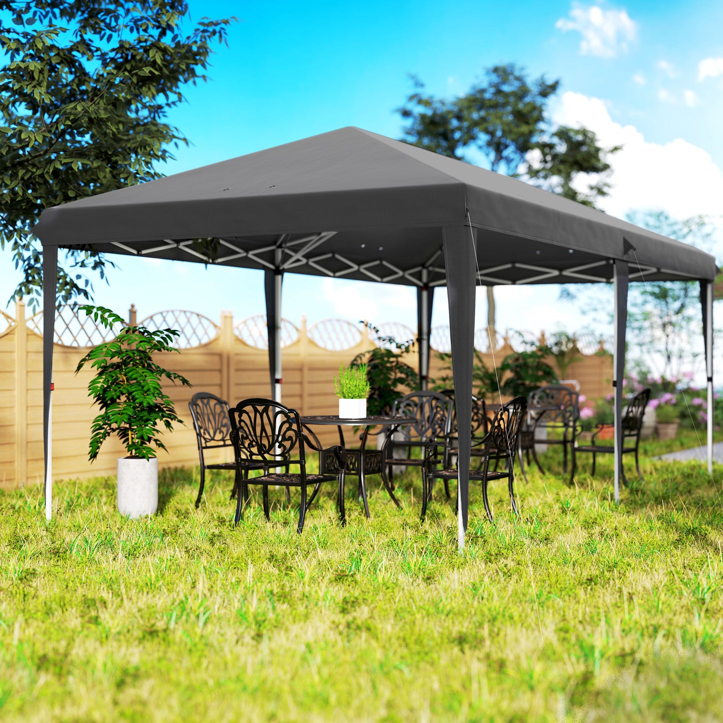 Outsunny 6m By 3m Pop Up Foldable Steel Frame Gazebo Grey Outdoor Shade Shelter For Outdoor Parties