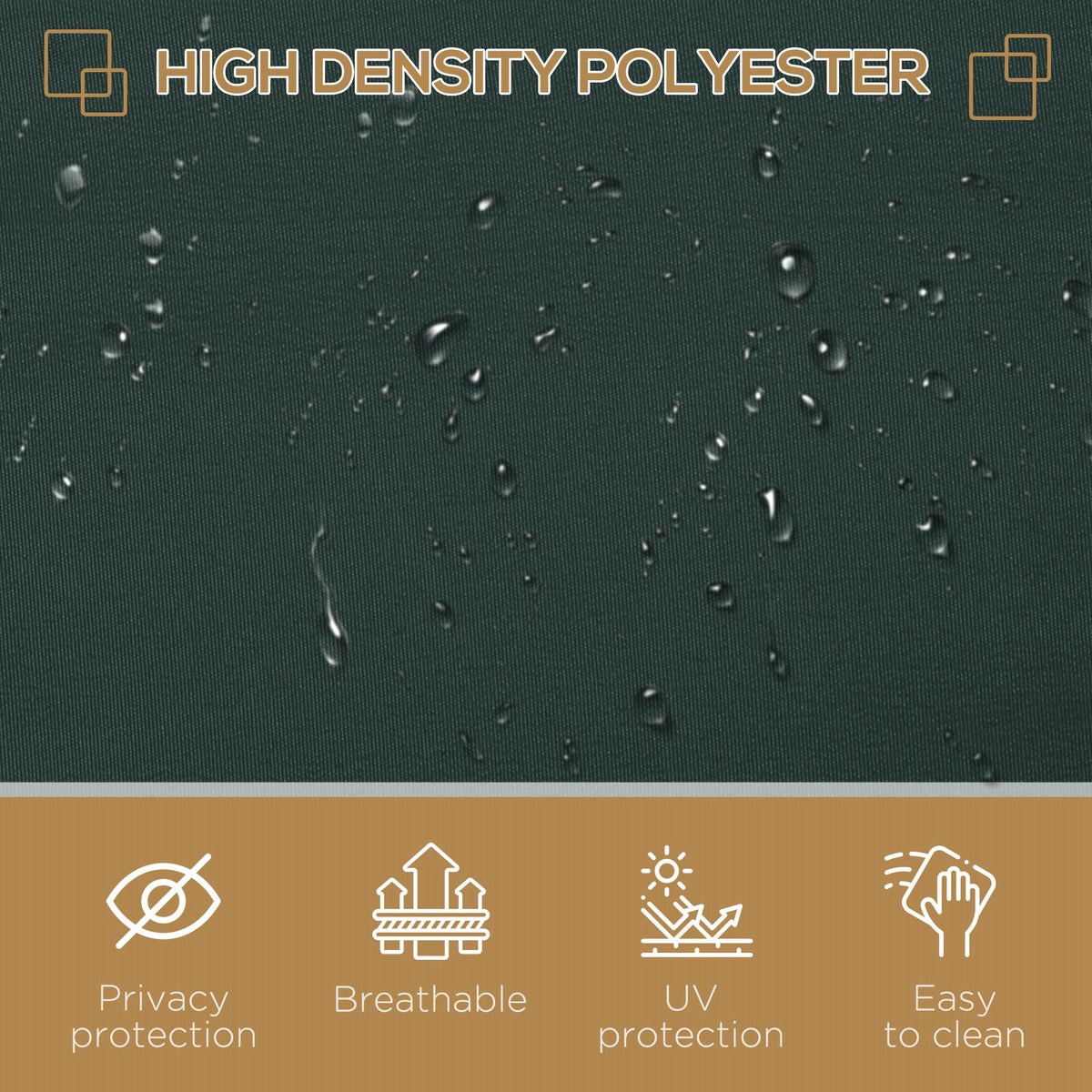 Dark gray high-density polyester privacy screen fabric with water droplets