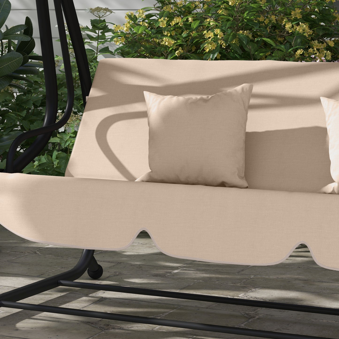 Outsunny Three Person Garden Swing Chair With Adjustable Canopy Light Brown Cushioned Seat For Relaxation