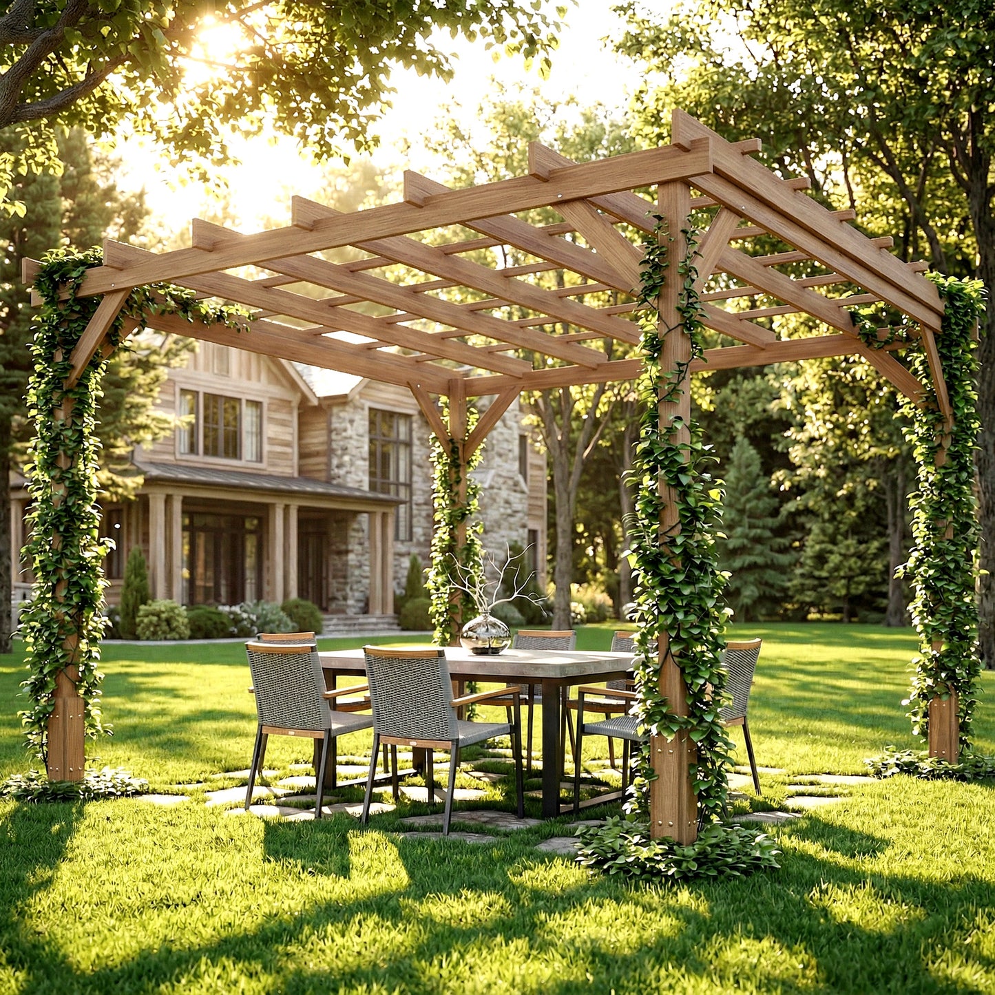 Outsunny 3 By 3 Meter Wooden Pergola Kit Garden Gazebo Shelter With Stable Structure For Climbing Vines Dark Brown