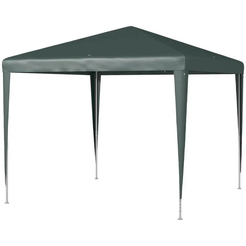 Dark green gazebo canopy roof with four corner legs and frame poles