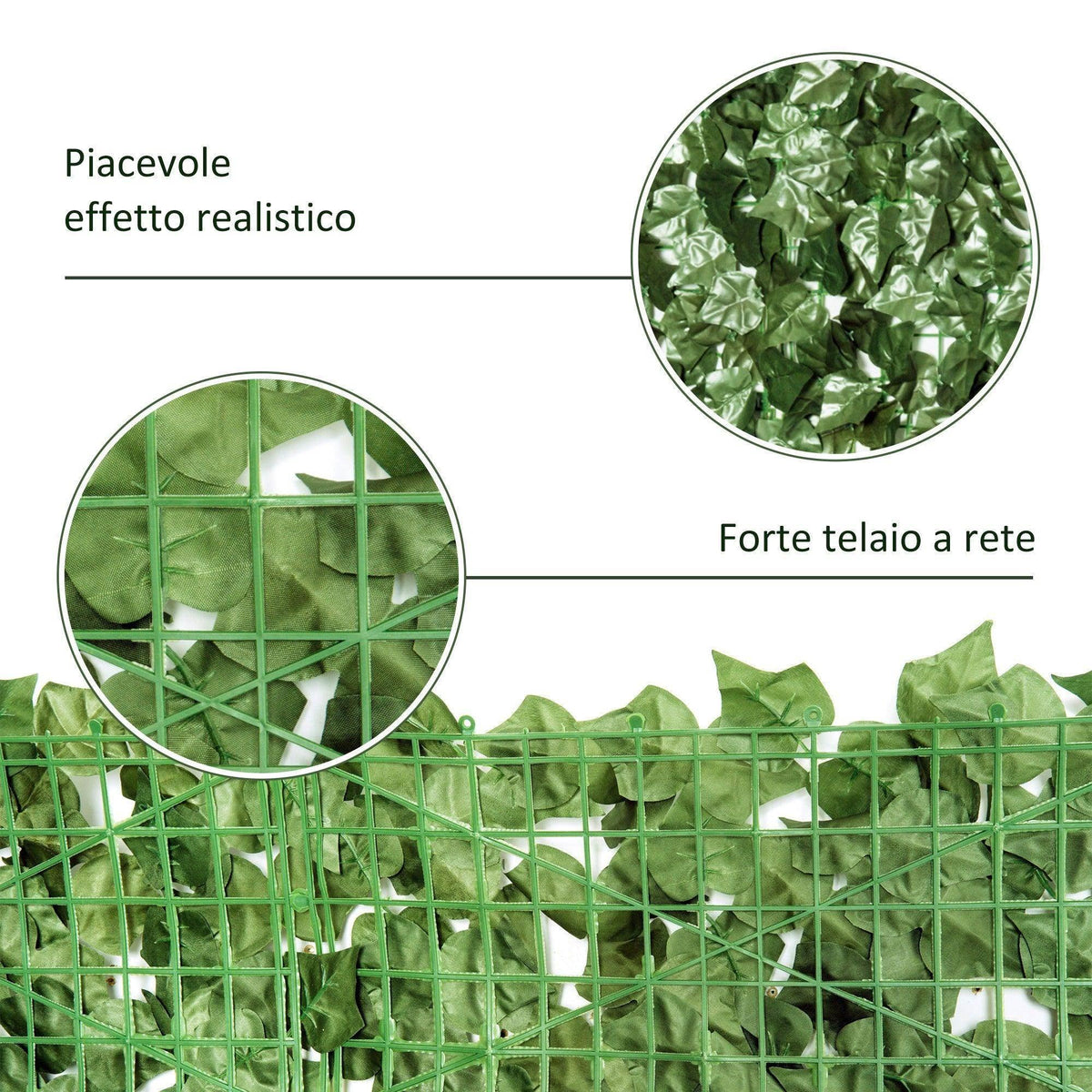 Dark green artificial leaf hedge panel with strong mesh frame and realistic leaf texture