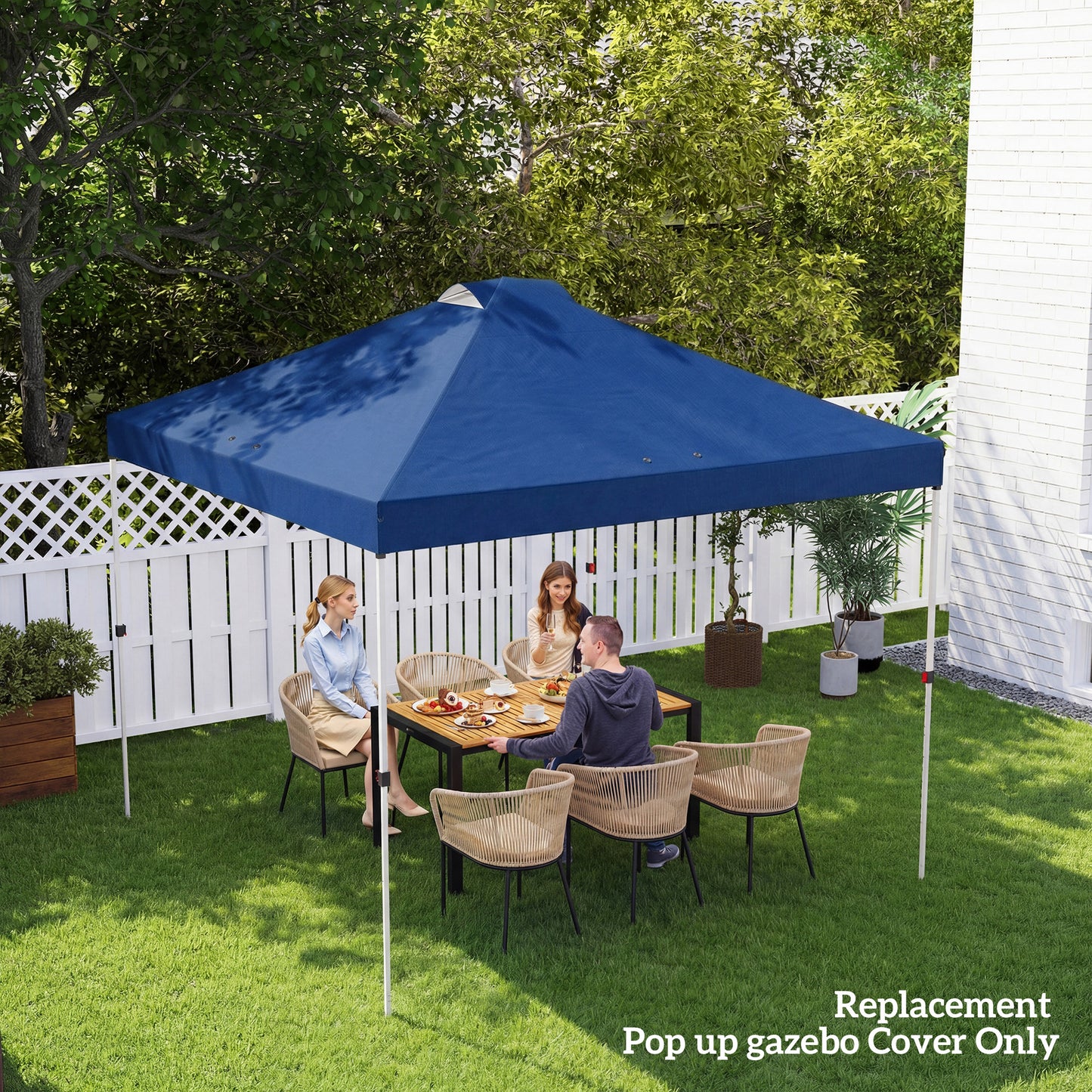 Outsunny Gazebo Roof Replacement UV 50 Plus Waterproof Pop Up Canopy Cover 3 x 3 m Blue With Eight Drainage Holes