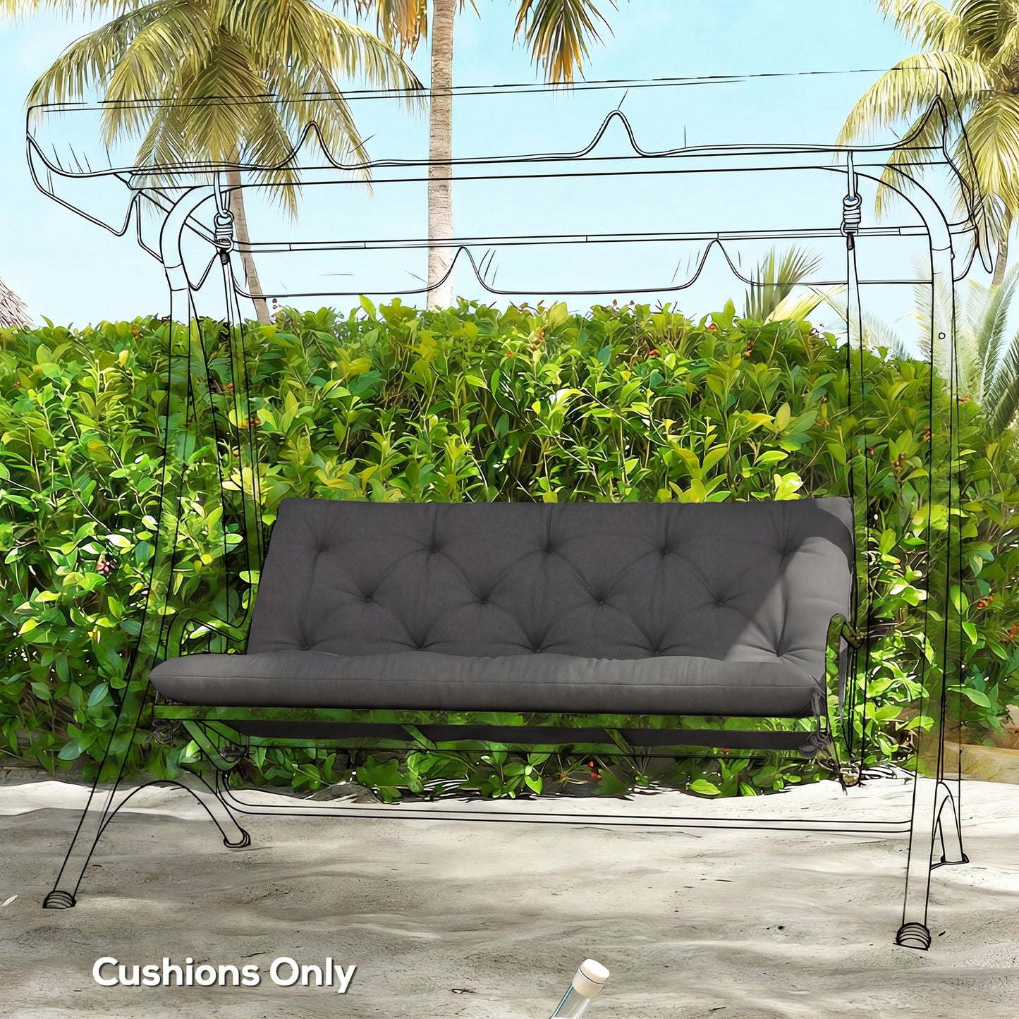 Outsunny 110 X 120 Cm Black Garden Bench Cushion For 2 Seater Swing Chair Indoor Outdoor Use With Ties