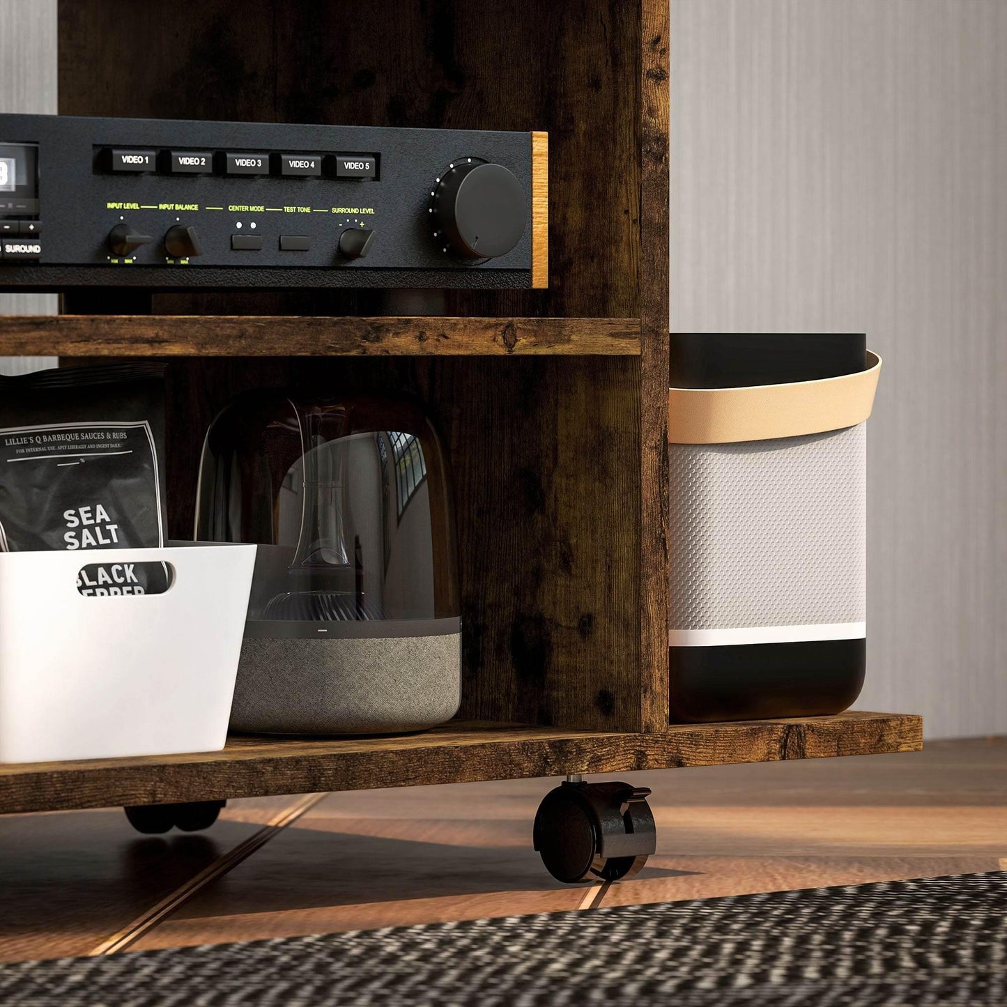 Rustic Brown Mobile TV Stand with Shelves and Storage for Bedroom and Living Room - ALL4U RETAILER LTD