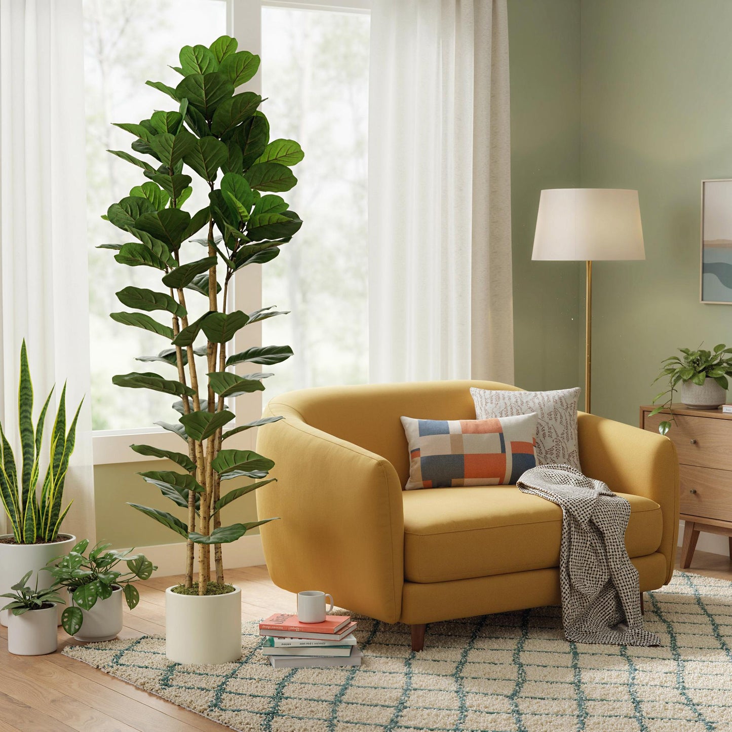 Homcom 180cm Artificial Fiddle Leaf Fig Tree Green Realistic Leaves Maintenance Free Home Decor