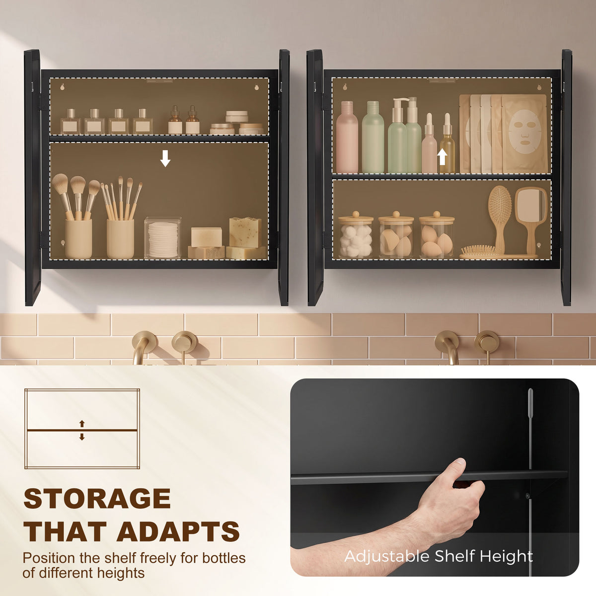 HOMCOM Black Wall Mounted Medicine Cabinet Mirror Storage Magnetic Doors