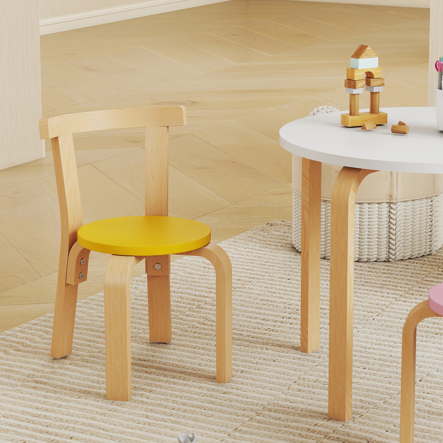 AIYAPLAY 5 Piece Kids Table and Chairs Set Toddler Table and Chairs Set for Nursery Playroom Classroom Ages 3 to 8