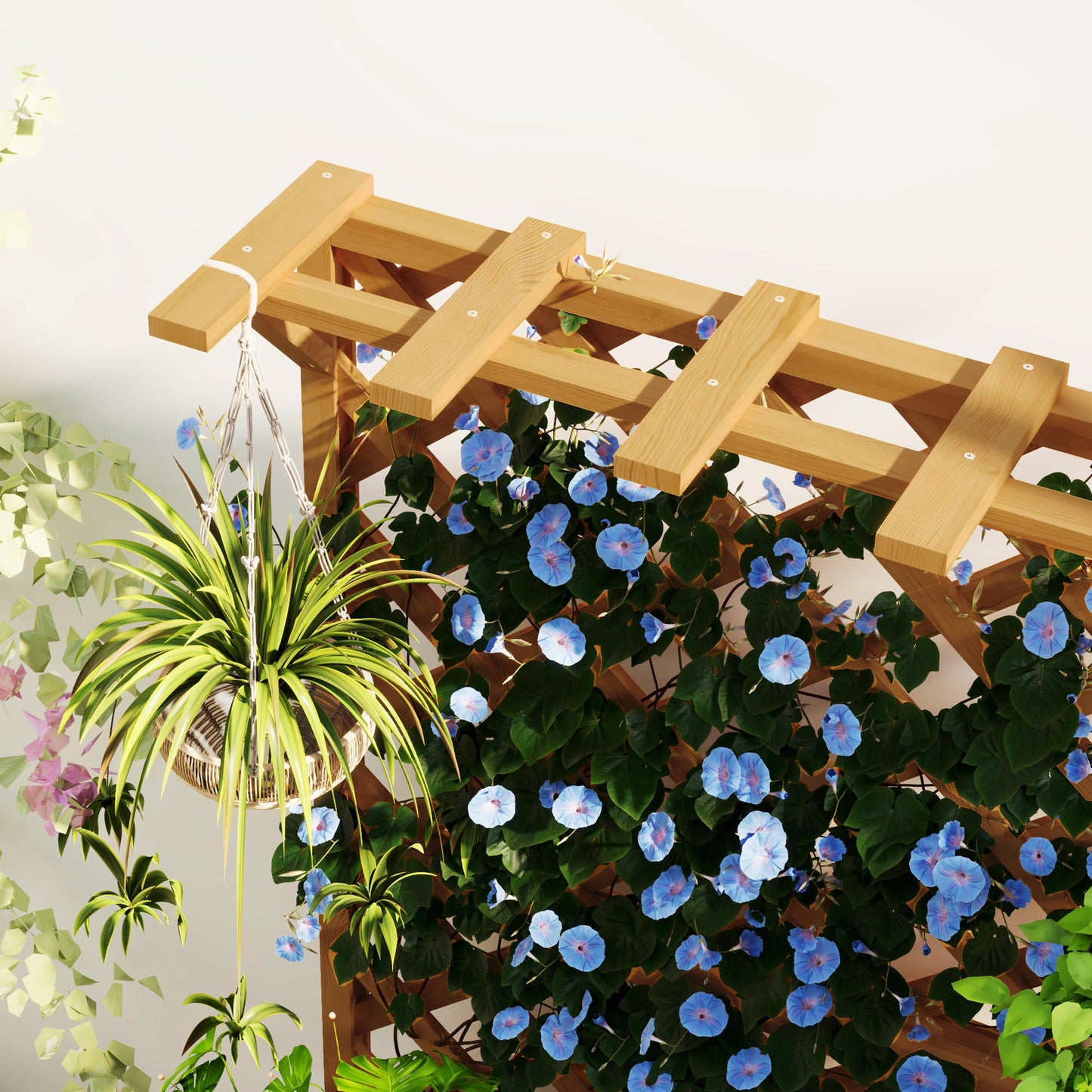 Outsunny Wooden Planter With Trellis Freestanding Raised Garden Bed Drainage Holes Liner Outdoor Natural