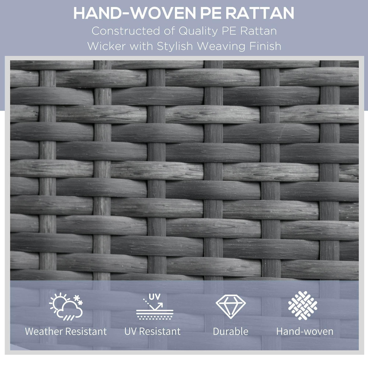 Dark gray woven PE rattan surface with hand-woven checker pattern texture