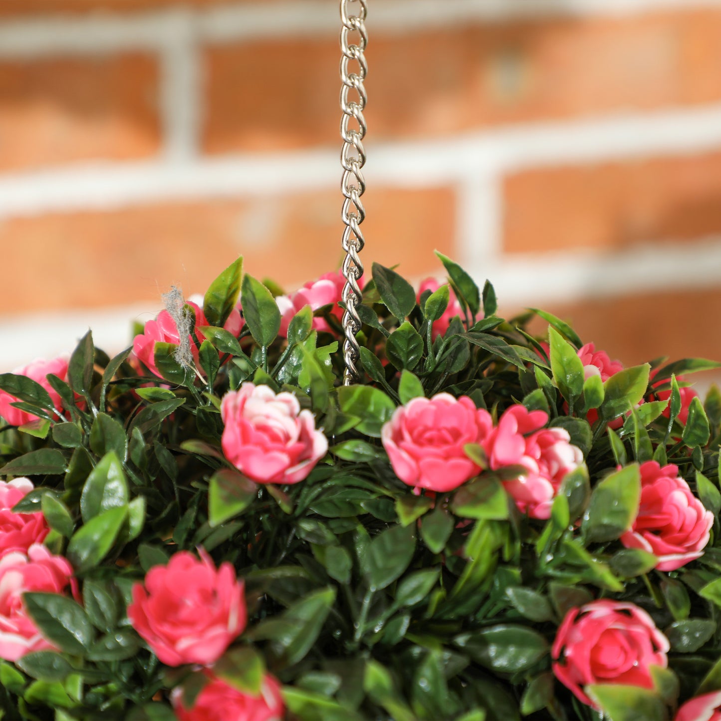 HOMCOM Set Of 2 Decorative Artificial Plants UV Protected Topiary Rose Balls For Indoor And Outdoor Decor 28cm Pink