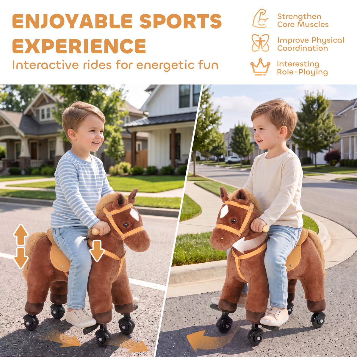 Aiplay Plush Rocking Horse For Kids With Sound Effects And Rolling Wheels