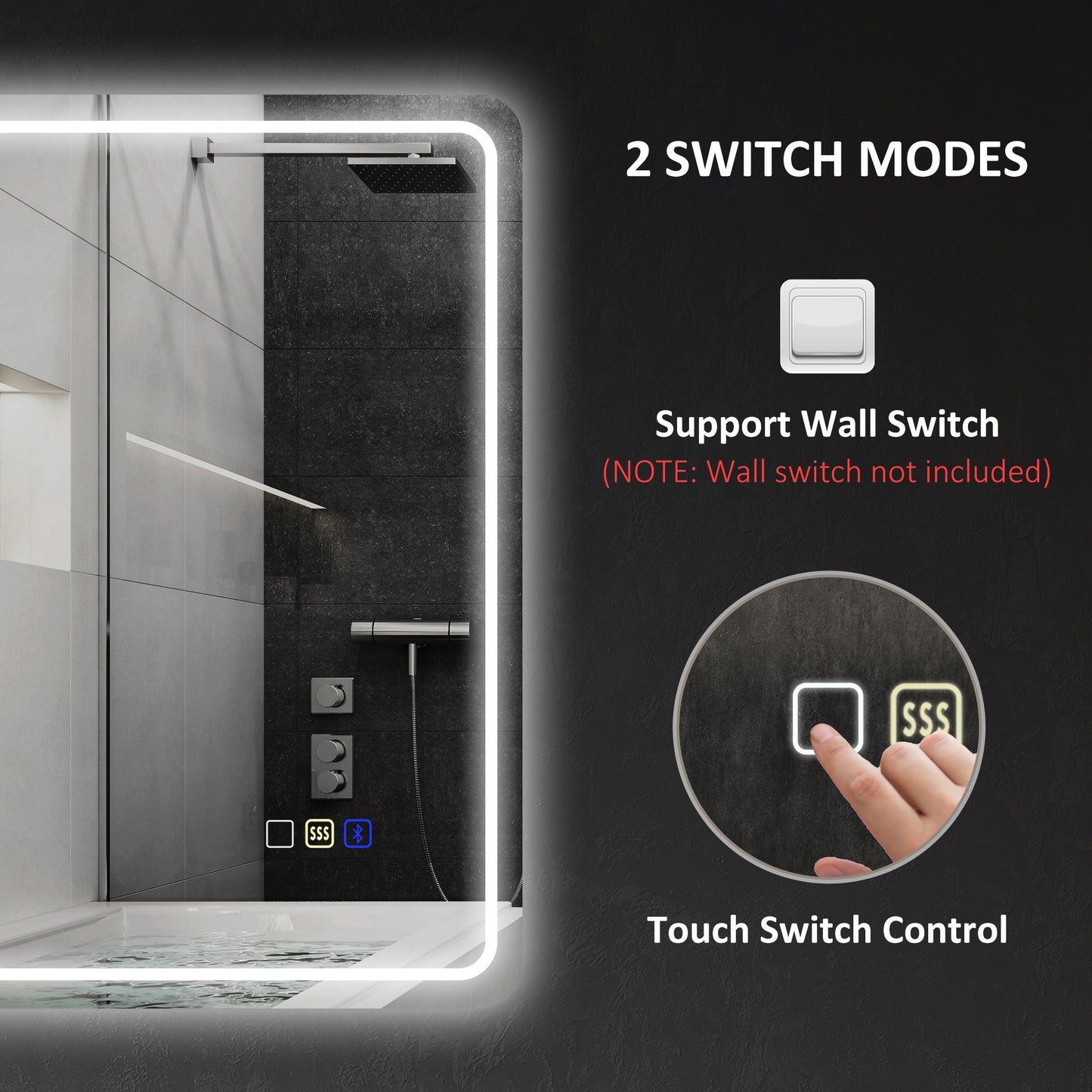 HOMCOM 70 x 50 cm Bluetooth Bathroom Mirror With 246 LED Edge Lighting Silver Tone