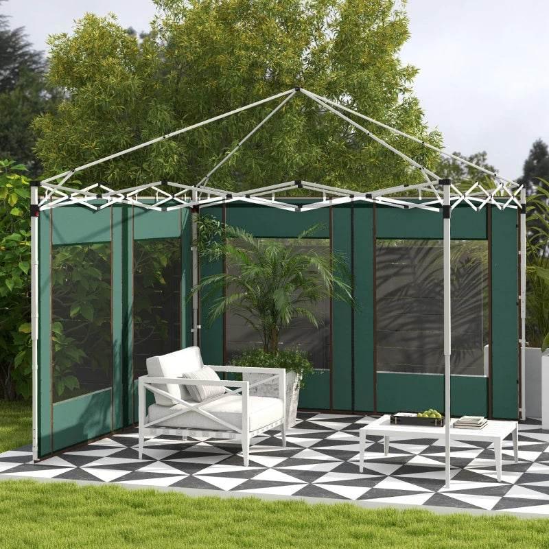 Green gazebo side panel set with window mesh and zippered openings