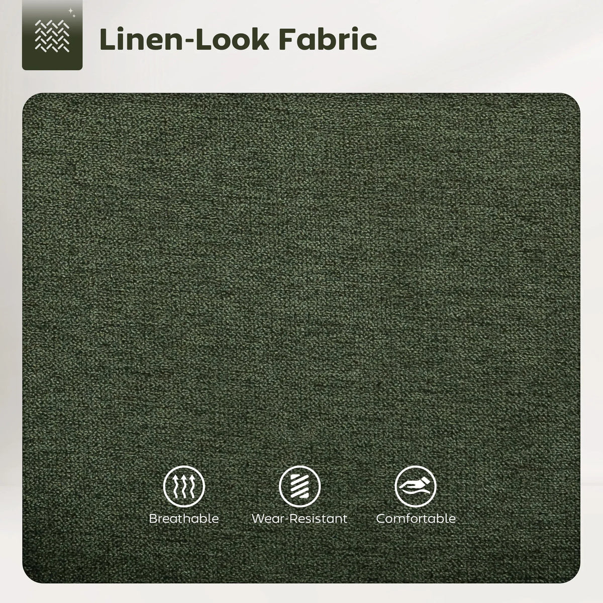 Dark green linen-look fabric swatch for bar stool upholstery