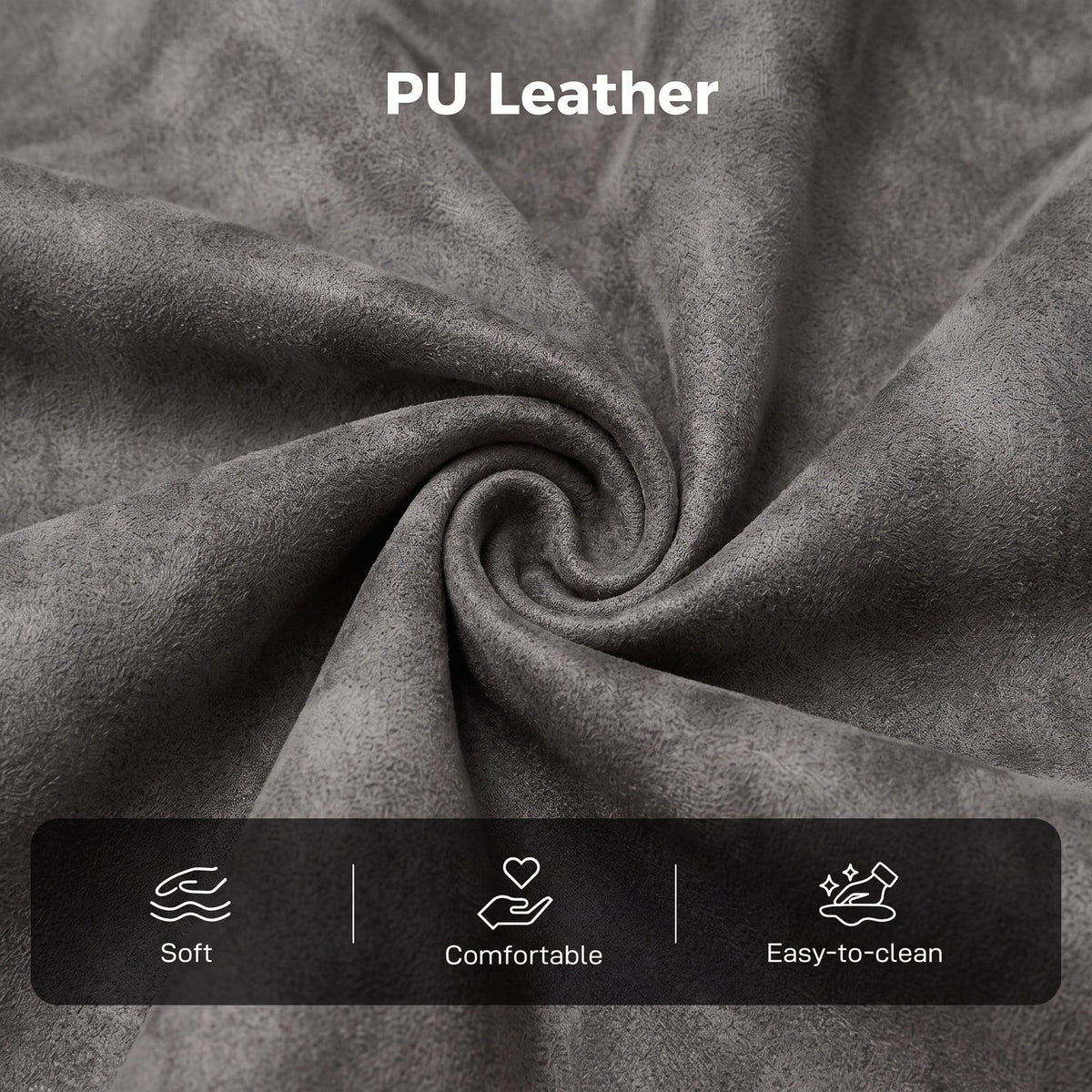 Grey PU leather recliner upholstery close-up with stitched seams