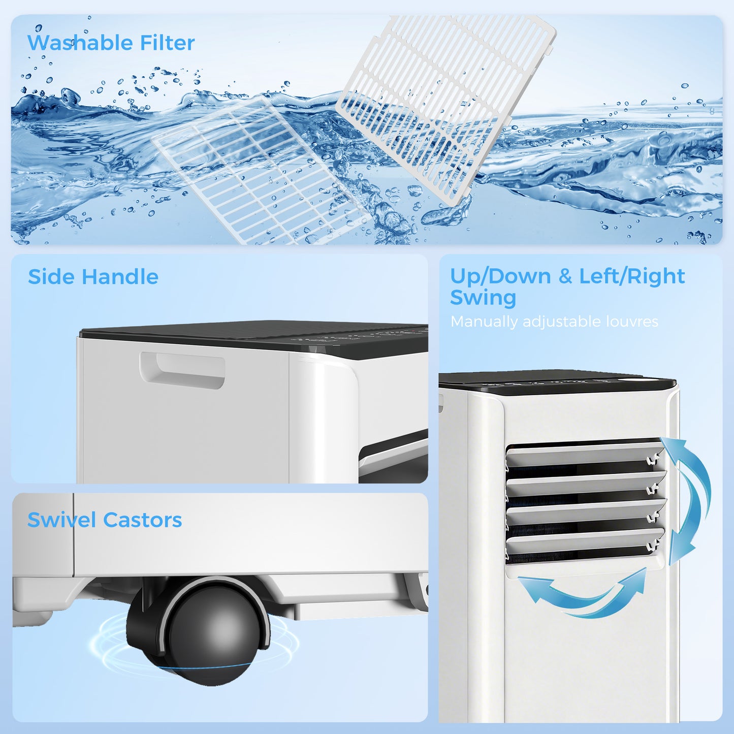 HOMCOM 9000 BTU Portable Air Conditioner 4 In 1 Unit Cooling Dehumidifier Fan Sleep Mode With WiFi Remote Control
