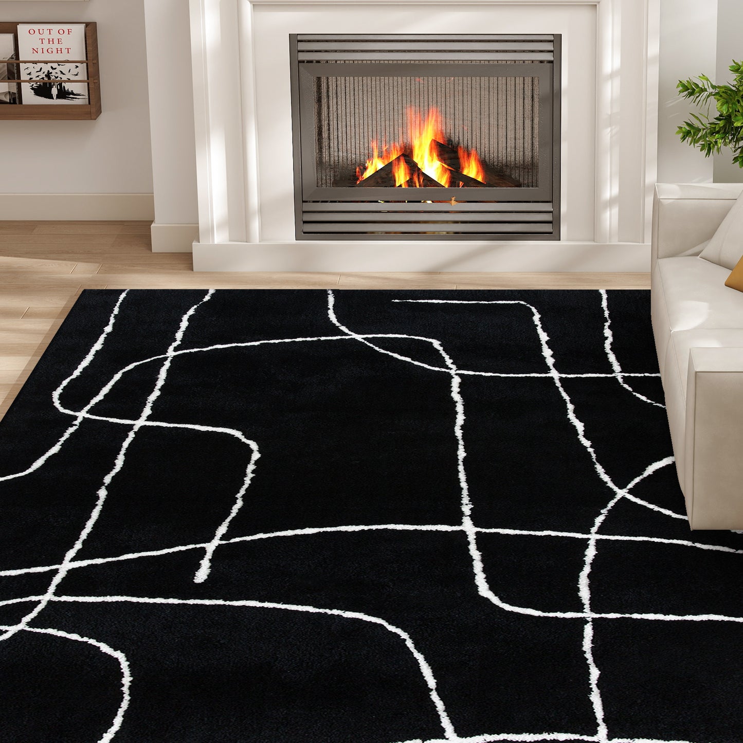 HOMCOM Modern Fluffy Area Rug With Geometric Pattern Washable Soft High Pile Carpet 170x120 cm Black