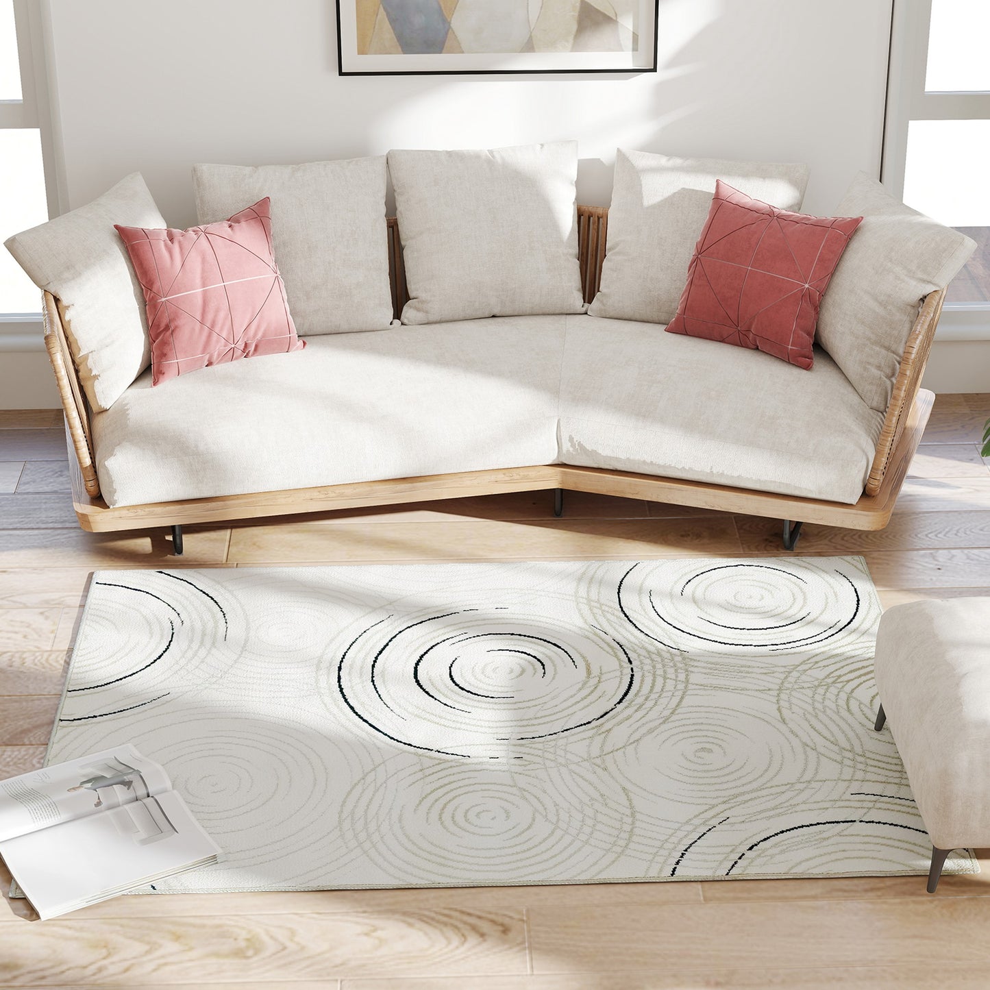 HOMCOM Modern Area Rug Swirl Pattern Machine Washable Allergy Friendly Floor Carpet 170 X 120 Cm Cream White
