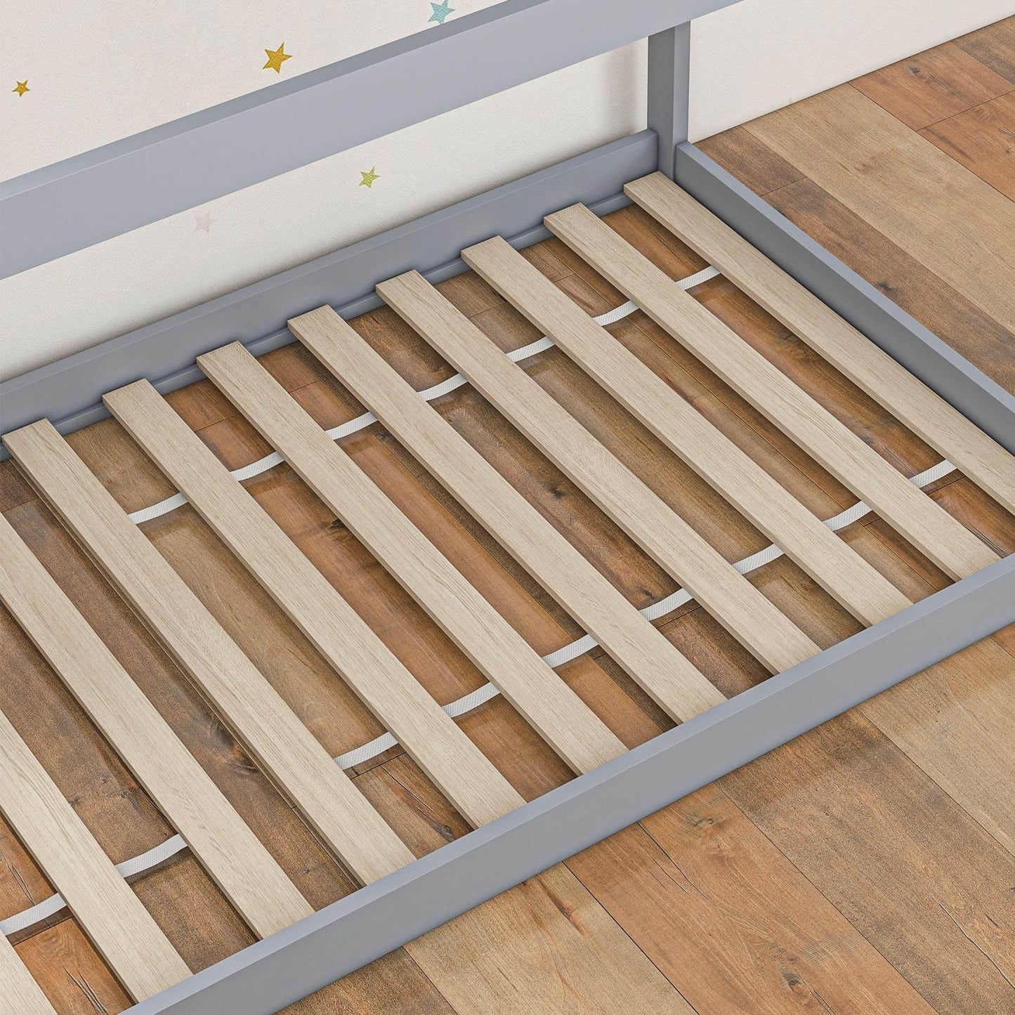 HOMCOM Scandinavian Style House-Shaped Single Bed Frame in Grey for 90W x 190Dcm Mattress - ALL4U RETAILER LTD