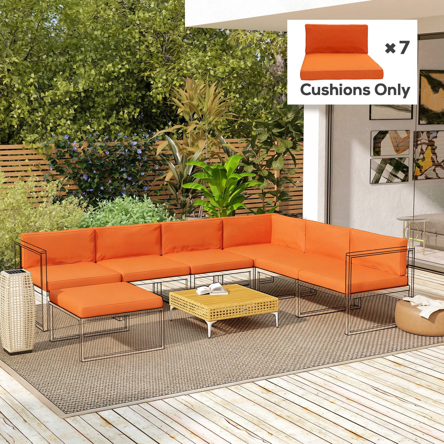 Outsunny 14 Dining Set Cushions Orange Replacement Cushions For Outdoor Rattan Sofa Set 7 Seat Cushions 7 Back Cushions