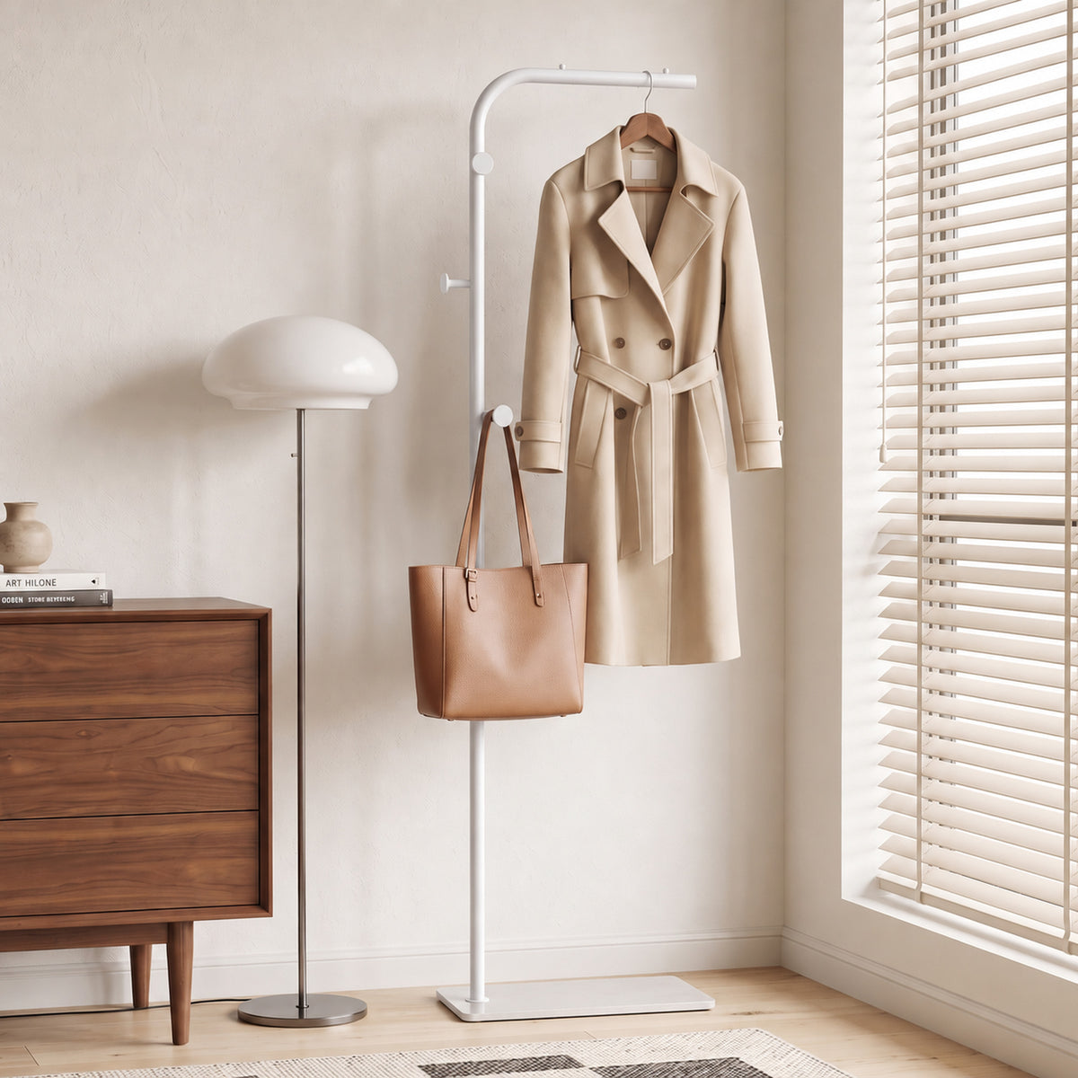 HOMCOM Garment Rack With Three Side Hooks And White Marble Base