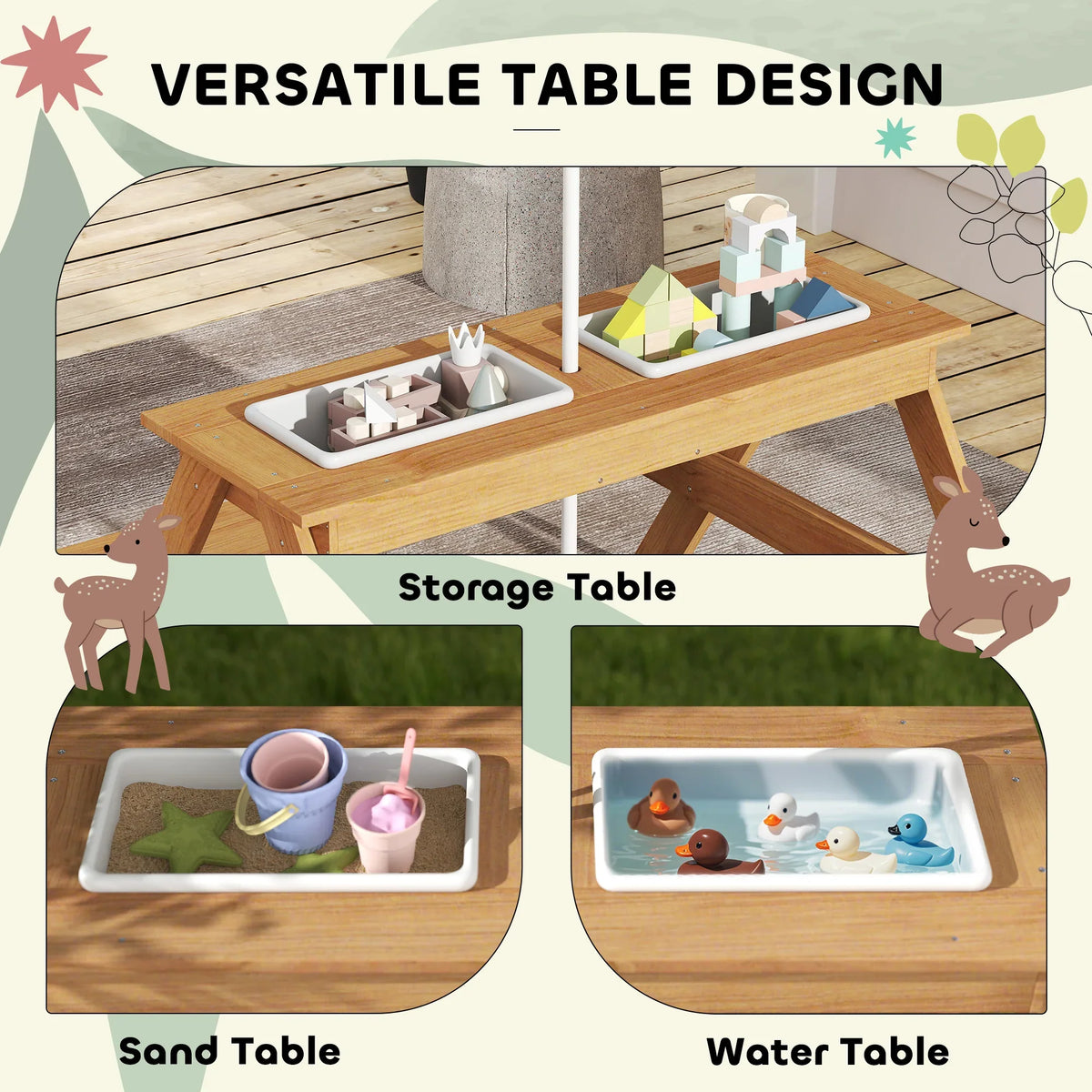 Kids picnic table with storage table plus sand and water bins in removable trays