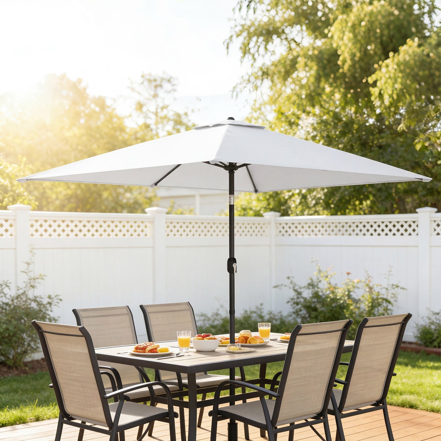 Outsunny Garden Parasol Umbrella With Crank Handle Tilt Function Cream White 180g Polyester Canopy