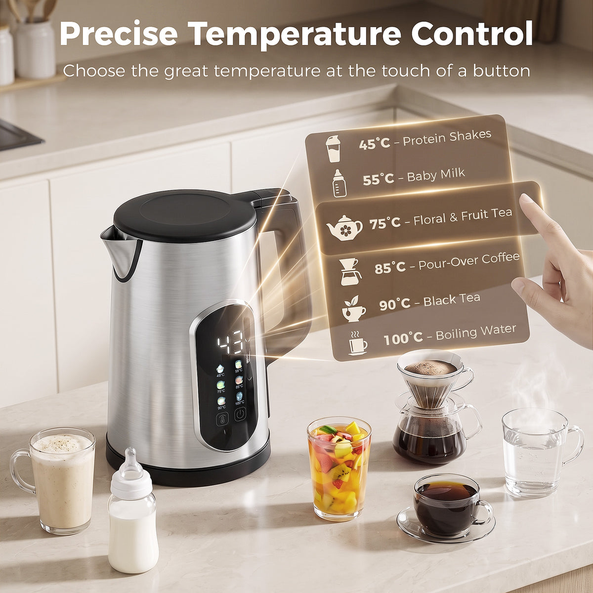 HOMCOM 1.5L 3000W Electric Kettle Fast Boil Led Control Strix Thermostat