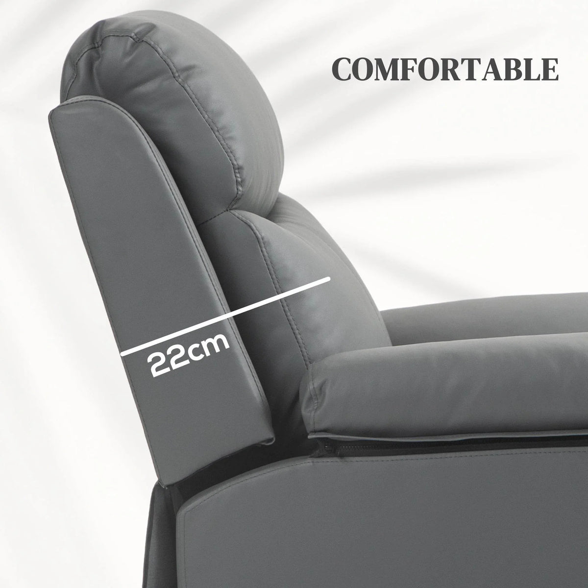 Charcoal grey electric lift recliner chair showing tall padded back and comfort stitching