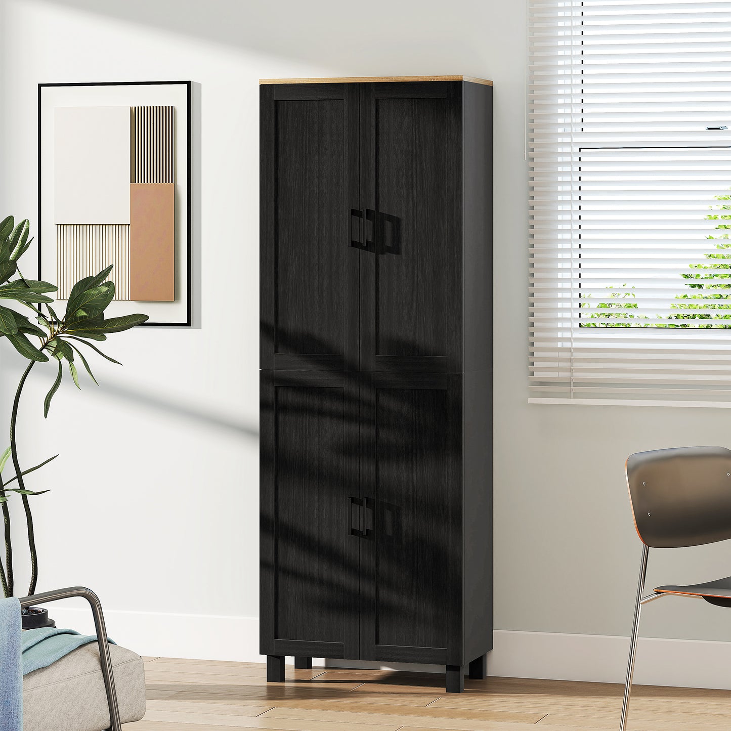 HOMCOM Freestanding 4-Door Kitchen Cupboard With Adjustable Shelves Tall Storage Cabinet 170cm Black
