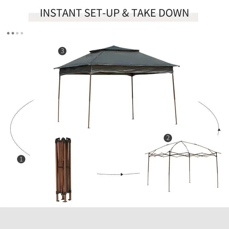 Dark grey instant set-up pop-up gazebo with four legs, packed frame shown