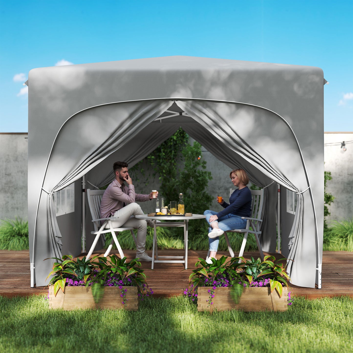 Outsunny 3x3m Pop Up Gazebo Shelter With Accessories Light Grey UPF50 UV Protection Adjustable Heights 253cm 263cm 273cm
