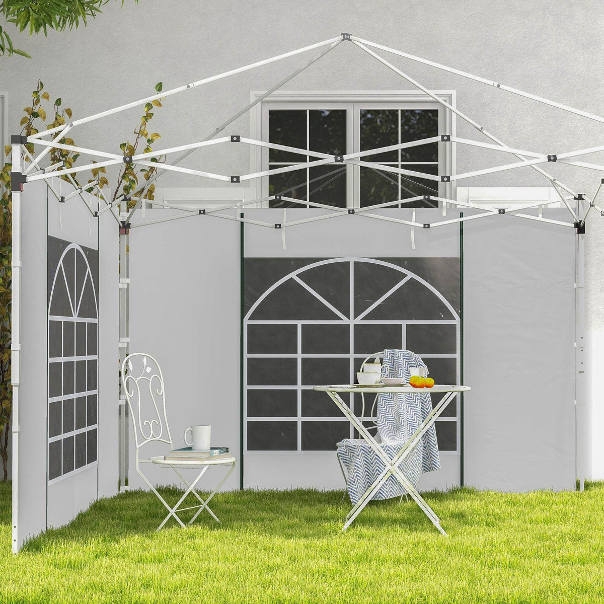 White pop-up gazebo side panels with window and door openings, 2-pack replacement