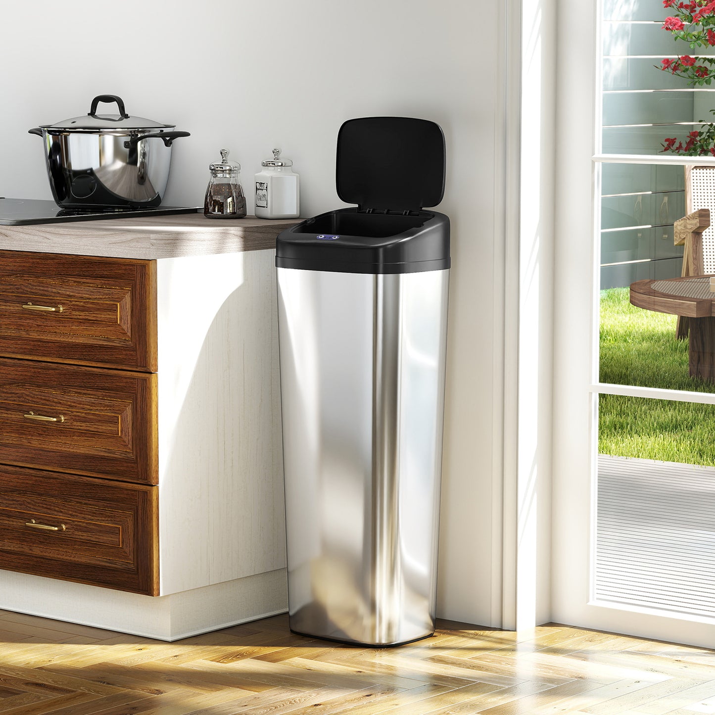HOMCOM 50L Stainless Steel Sensor Bin With Slim Design And Silver Tone Finish For Easy Bag Changes